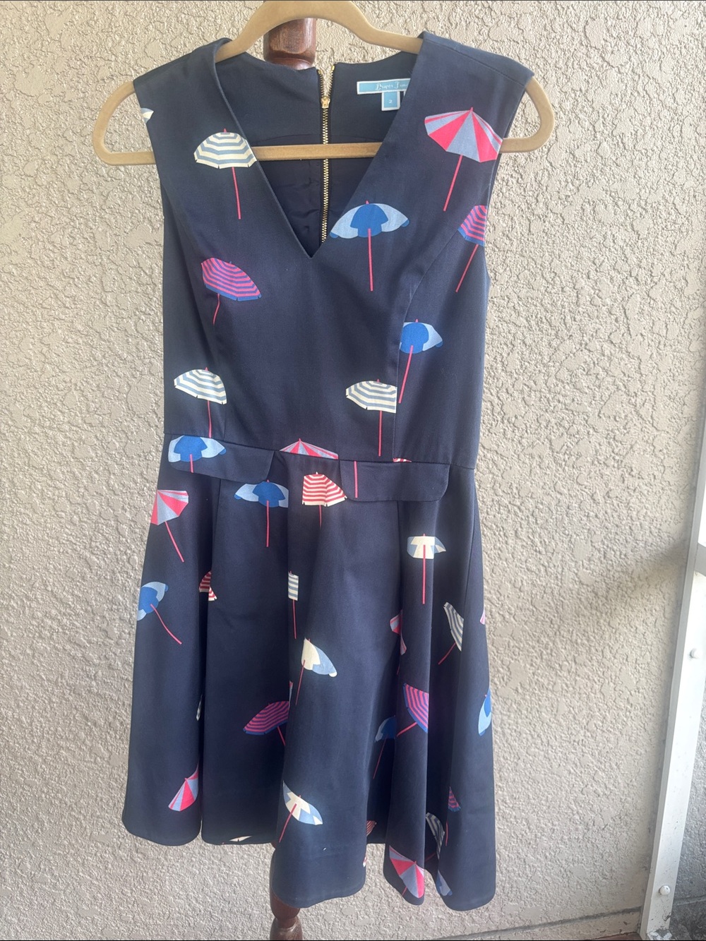 Draper James Navy Umbrella-Print Fit & Flare Dress